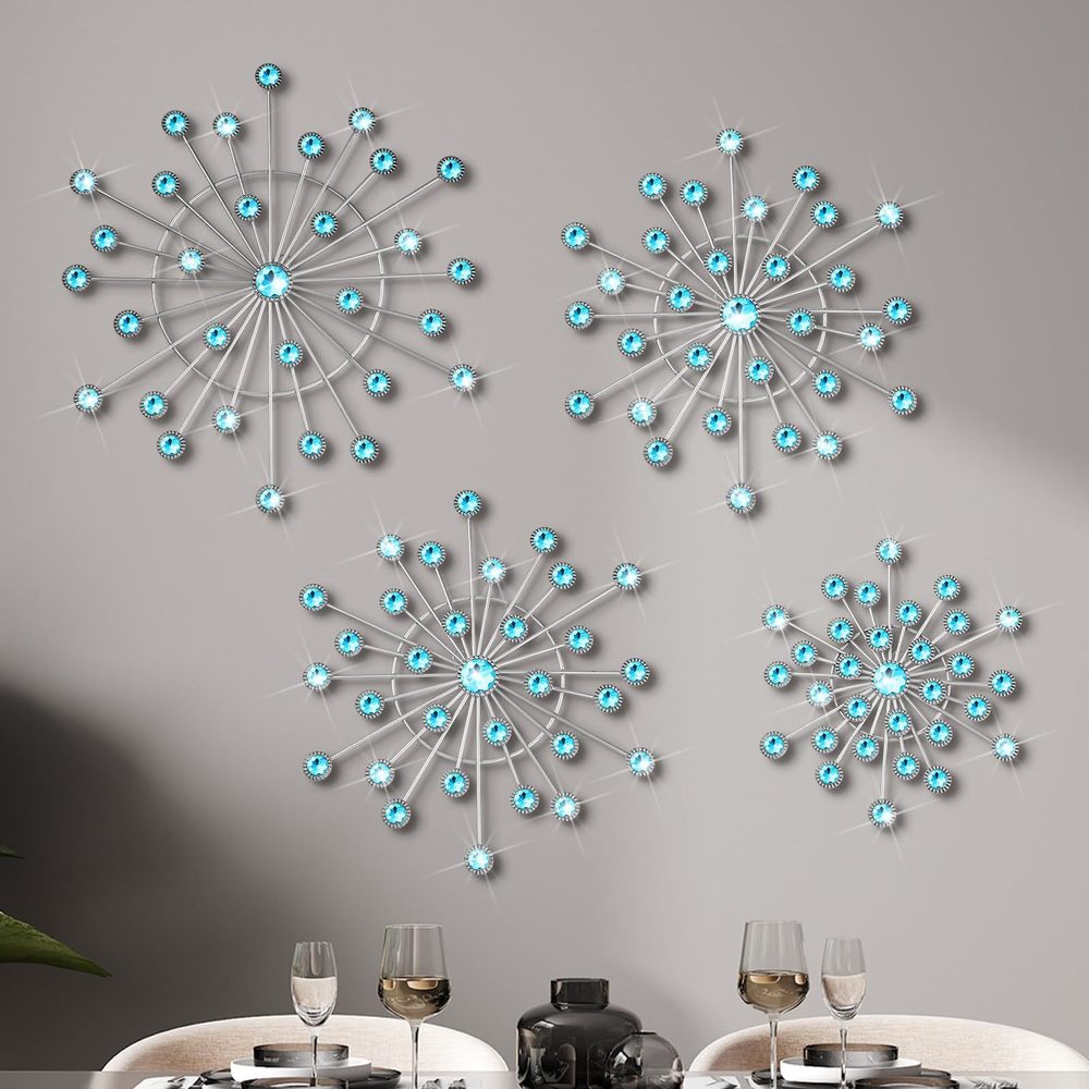 4 Pcs Metal Wall Decor Bling Crystal Wall Art Cast Iron Rhinestones Sunburst🦑
